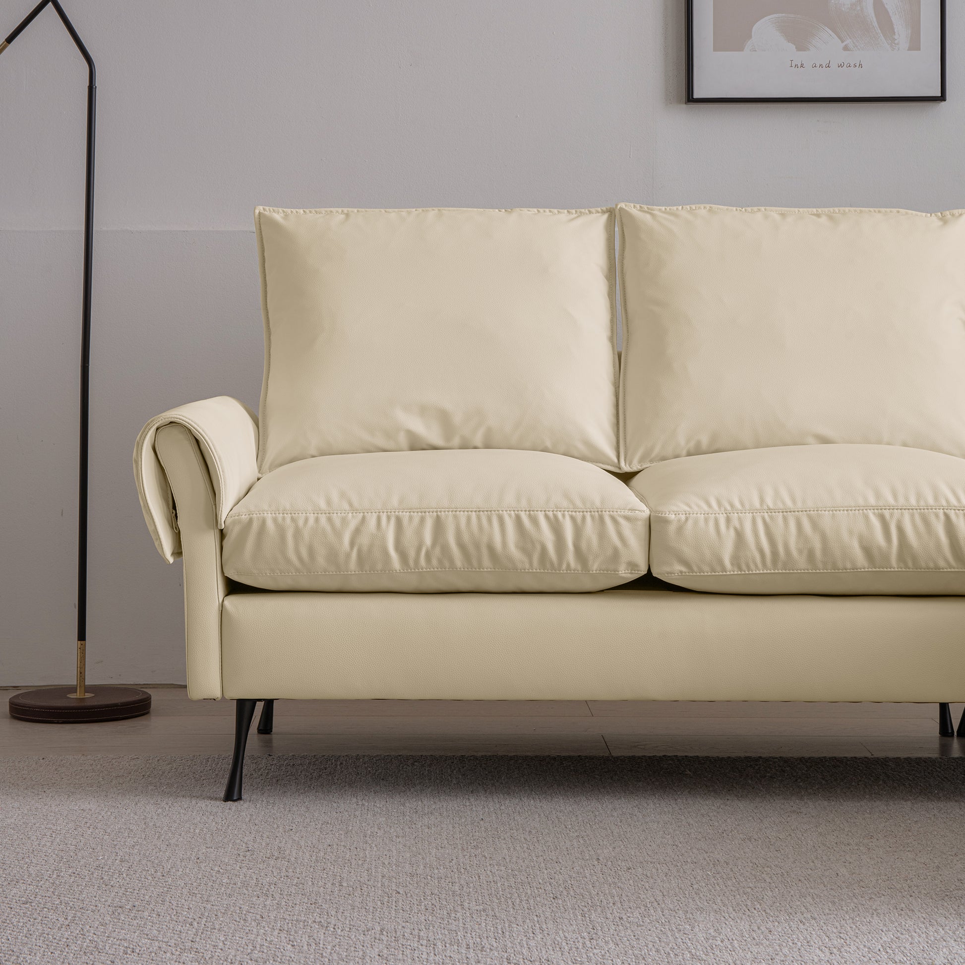 81"Modern Sectional Technical Leather L Shaped Sofa Couch With Reversible Chaise Lounge Beige Modern Foam Technical Leather