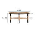 34 Inch Round Coffee Table, Handcrafted Natural Brown Mango Wood With Black Iron Legs Black Brown Metal & Wood