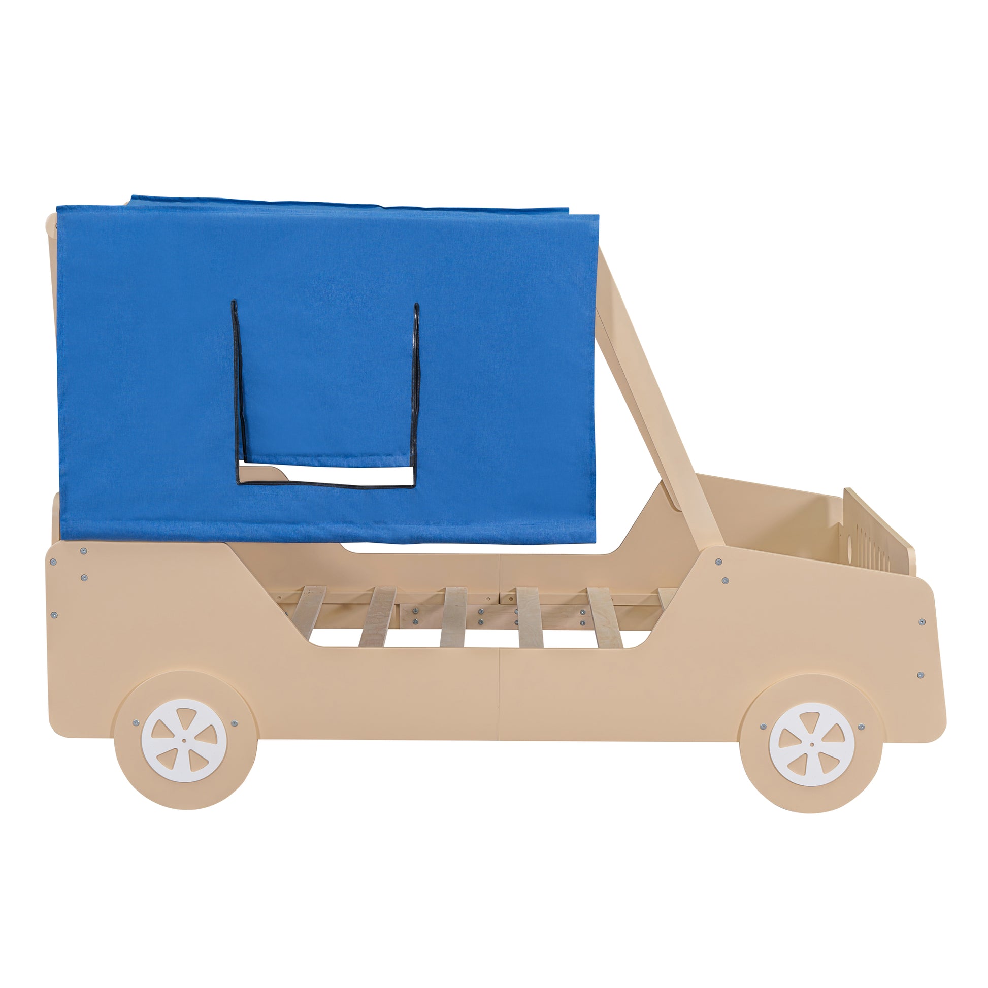 Full Size Car Shaped Bed With Tents,Natural Natural Plywood