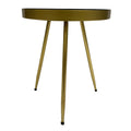 Enid 19 Inch Side End Table, Iron Brass Plating, Enamel Blue Top, Modern Sleek Angled Legs Blue Iron