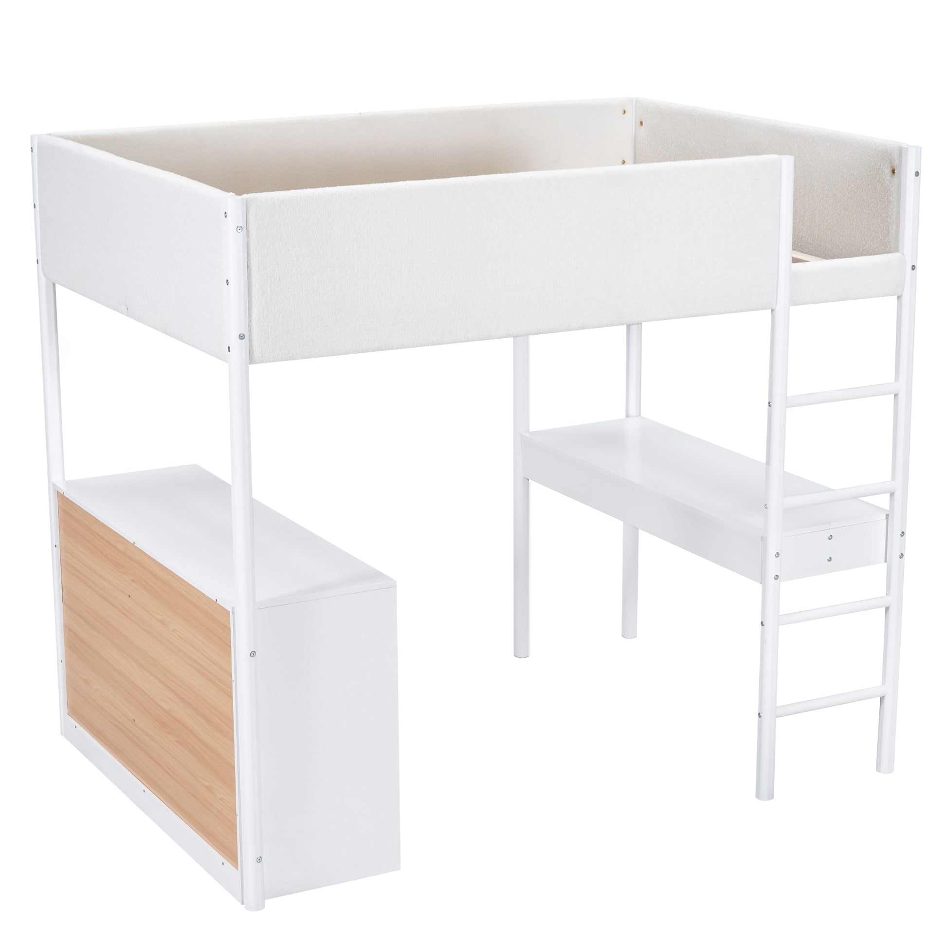Full Size Teddy Fleeceloft Bed Wood Bed, White Full White Fleece