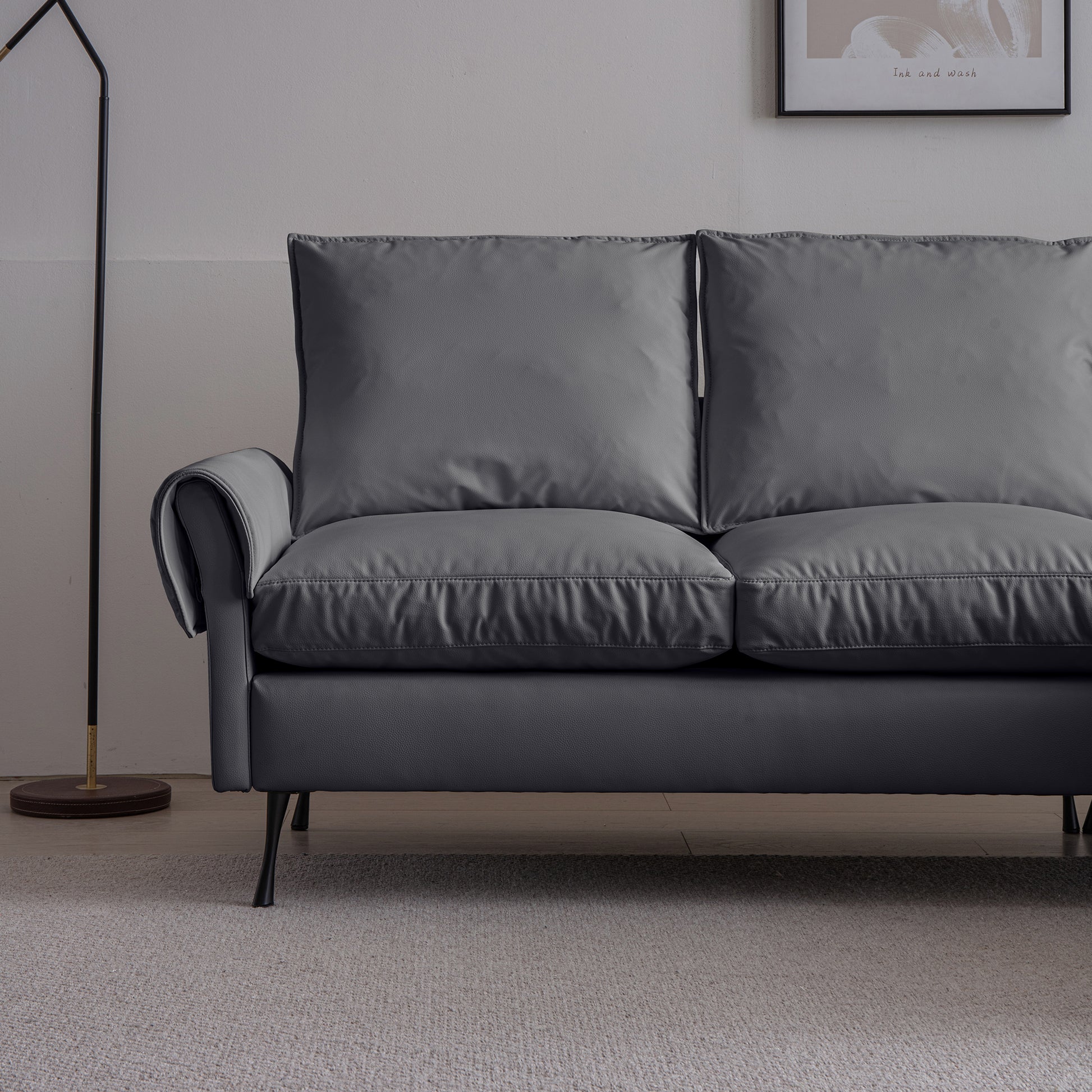 81"Modern Sectional Technical Leather L Shaped Sofa Couch With Reversible Chaise Lounge Dark Grey Modern Foam Technical Leather