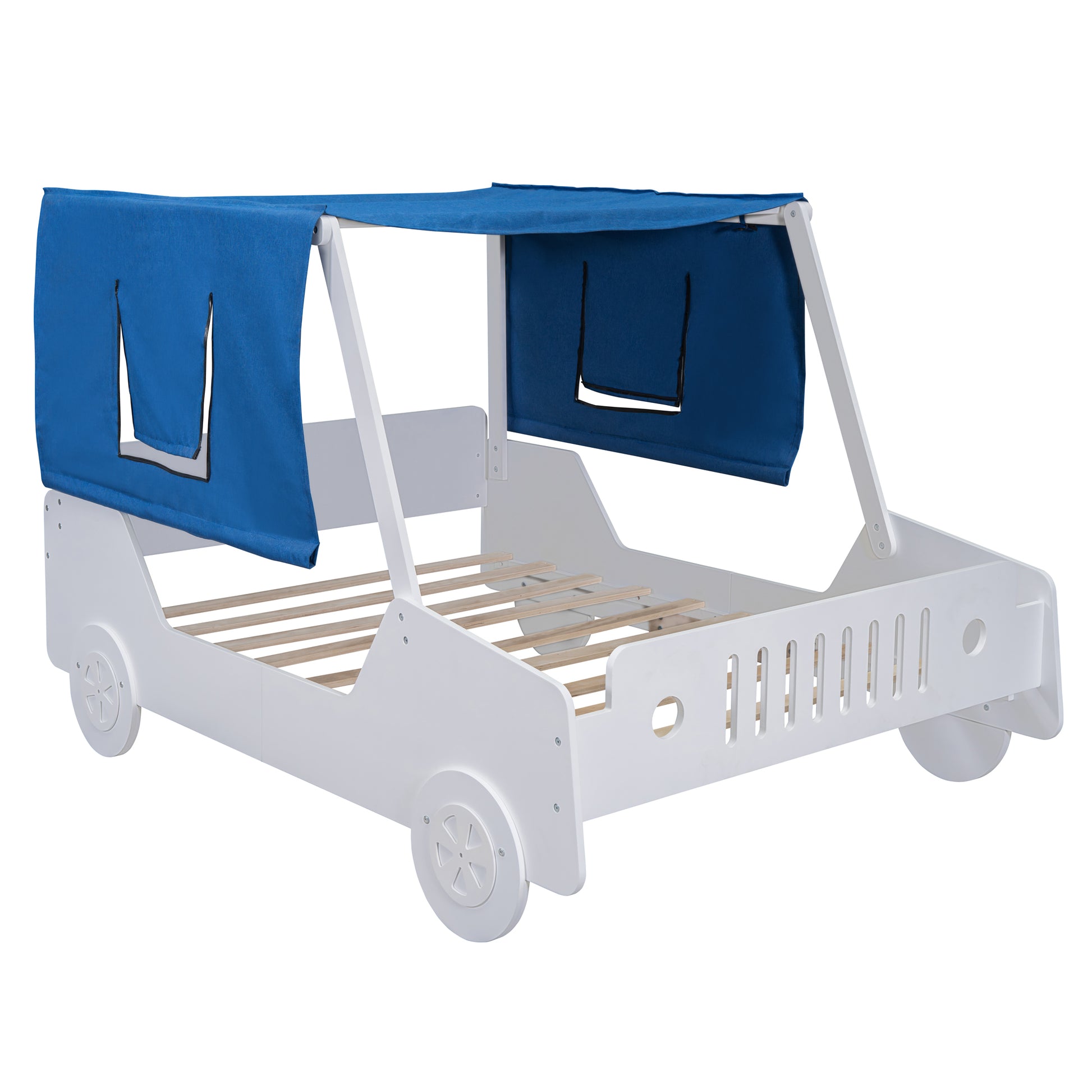 Full Size Car Shaped Bed With Tents,White White Plywood