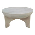 Tomas 32 Inch Coffee Table, Mango Wood Drum Top, Classic Washed White White Solid Wood