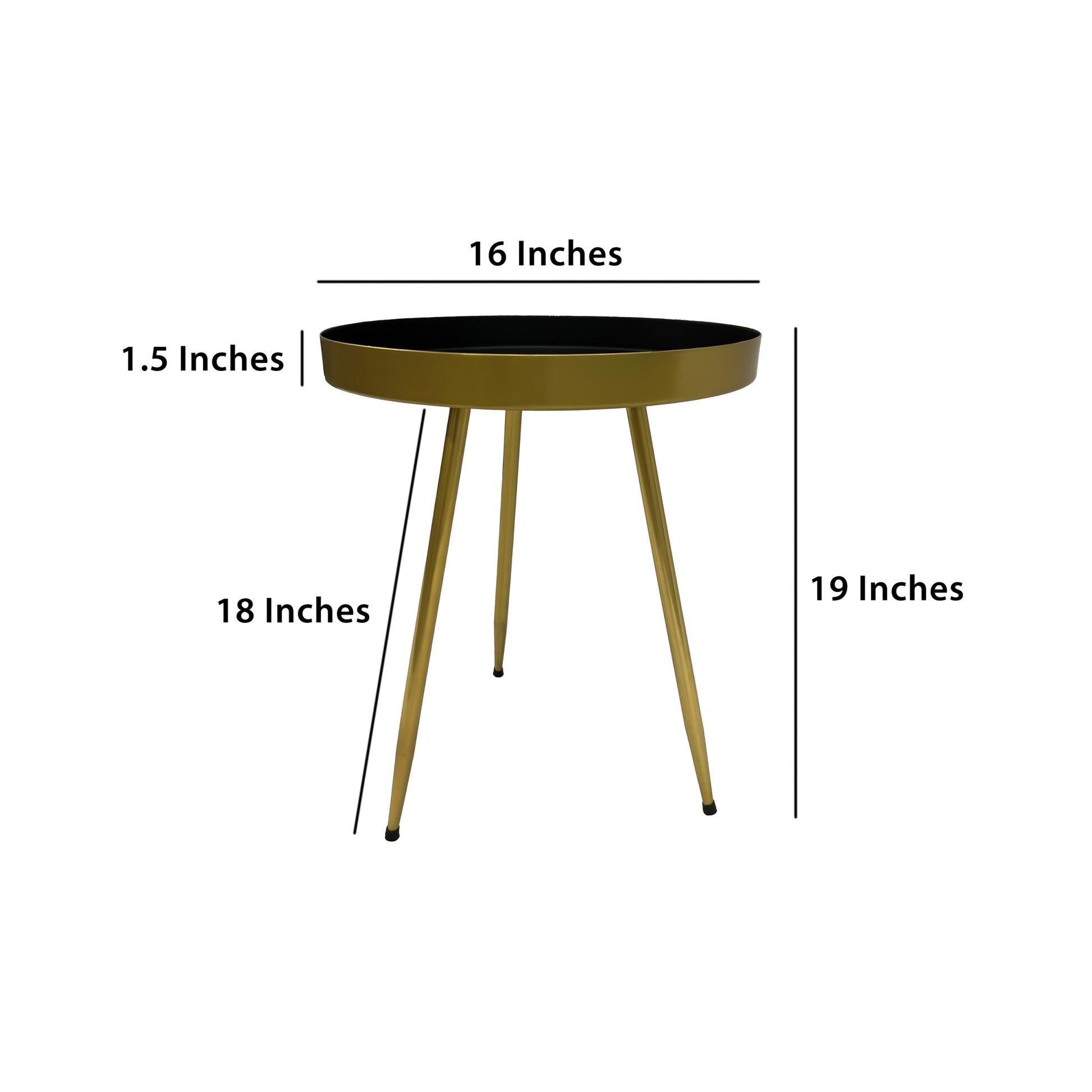Enid 19 Inch Side End Table, Iron Brass Plating, Black Matte Top, Modern Sleek Angled Legs Antique Brass Black Iron