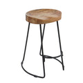 Ela 24 Inch Counter Height Stool, Mango Wood Saddle Seat, Iron Frame, Brown And Black Black Brown Metal & Wood