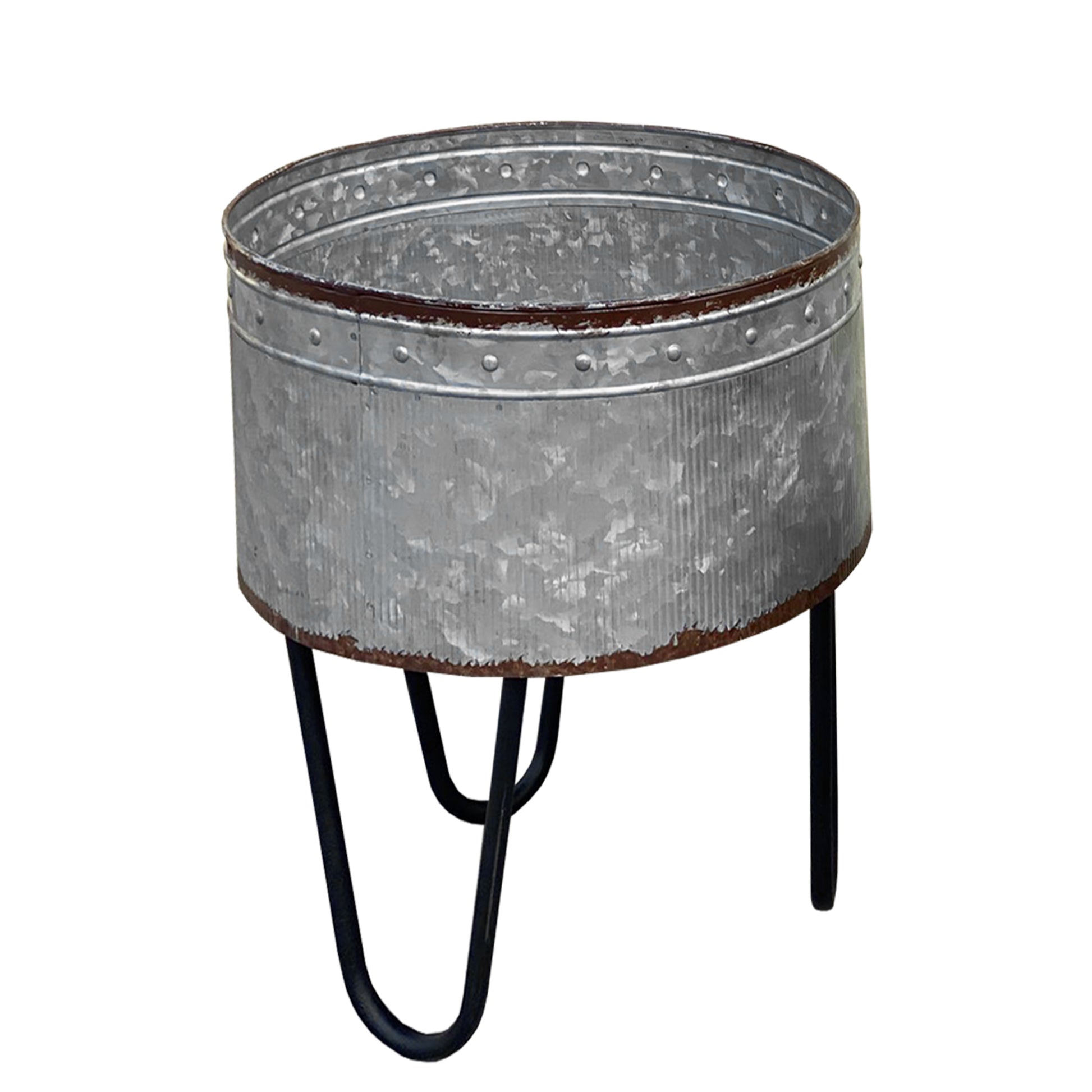 Galvanized Sheet Planter Tubs, Iron Powder Coated Hairpin Legs, Set Of 3, Gray, Black Black Gray Metal