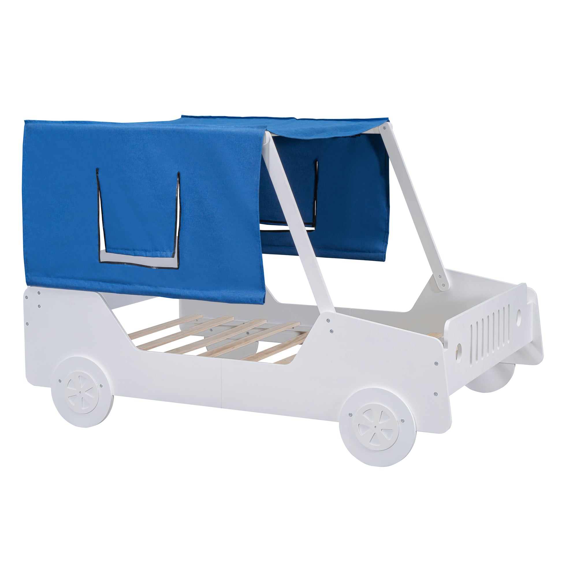 Full Size Car Shaped Bed With Tents,White White Plywood