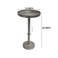 Ara 12 Inch Side End Table, Vintage Sleek Pillar Base, Round Tray Top, Matte Nickel Finish Antique Silver Iron
