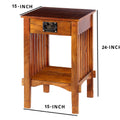 Spacious Mango Wood Telephone Stand With Slatted Side Panels, Brown Brown Metal & Wood