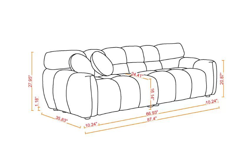 87.4 Length ,35.83" Deepth ,Human Body Structure For Usa People, Marshmallow Sofa,Boucle Sofa ,3 Seater, Beige Boucle Beige Light Brown Wood Primary Living Space Medium Soft Split Back Eucalyptus Rolled Arms Boucle 3 Seat