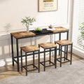 Modern Design Kitchen Dining Table, Pub Table, Long Dining Table Set With 3 Stools, Convenient Hanging Stool Design, Natural Black Natural Black Desk And Chair Set Mdf Metal