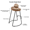 Ela 24 Inch Counter Height Stool, Mango Wood Saddle Seat, Iron Frame, Brown And Black Black Brown Metal & Wood