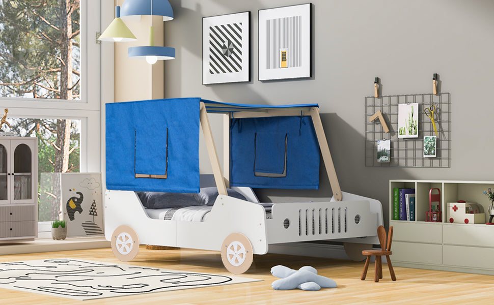 Full Size Car Shaped Bed With Tents,White Natural White Natural Plywood