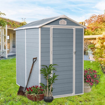 4X6Ft Resin Outdoor Storage Shed Kit Perfect To Store Patio Furniture,Grey Grey Plastic