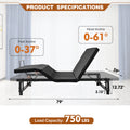 Adjustable Bed Base Frame Queen Bed Frame With Head And Foot Incline Wireless Remote Zero Gravity Quiet Motor Black Queen Queen Antique Black Bedroom Adjustable Bedbase Steel