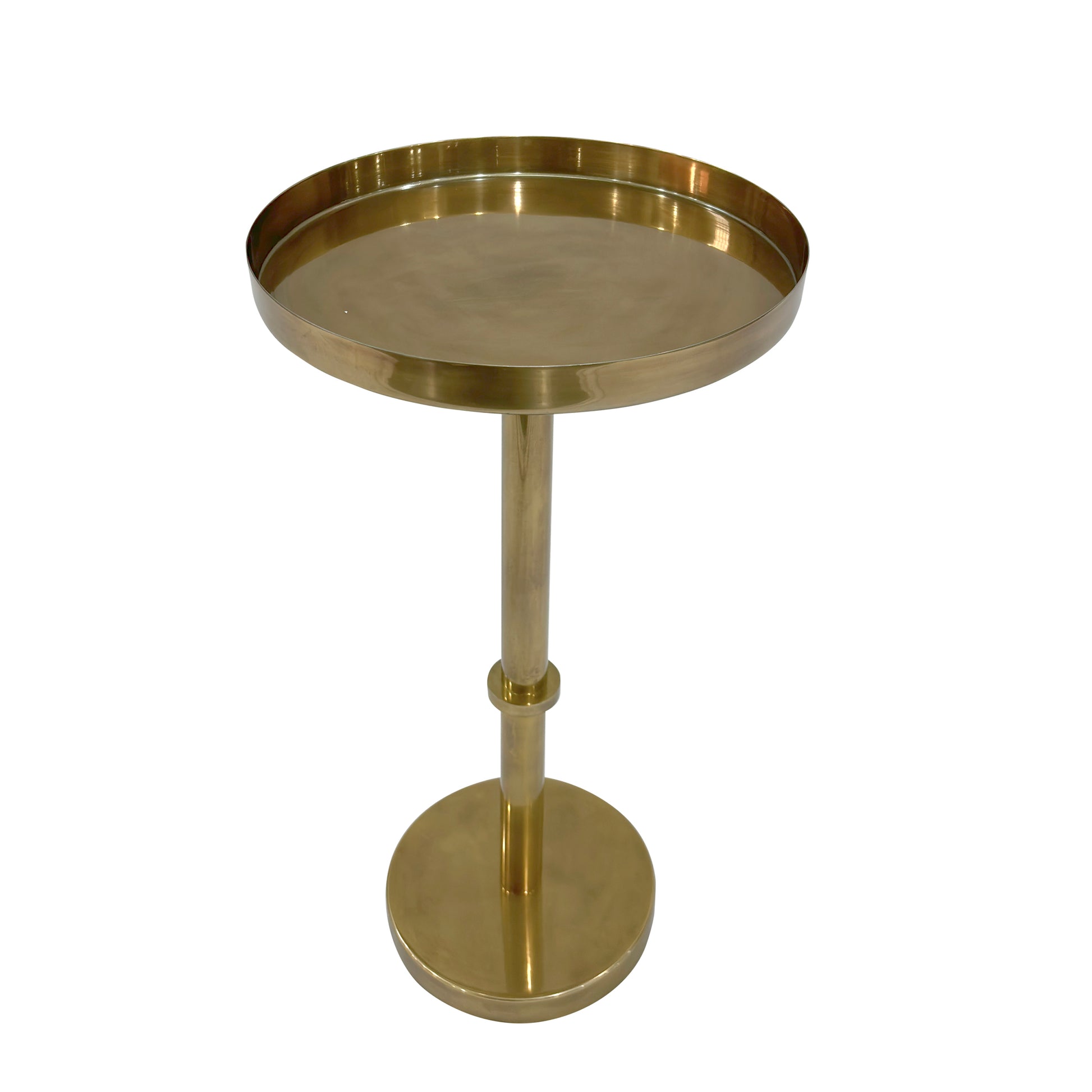 Ara 12 Inch Side End Table, Vintage Sleek Pillar Base, Round Tray Top, Oxidized Antique Brass Antique Brass Iron