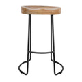 Ela 24 Inch Counter Height Stool, Mango Wood Saddle Seat, Iron Frame, Brown And Black Black Brown Metal & Wood