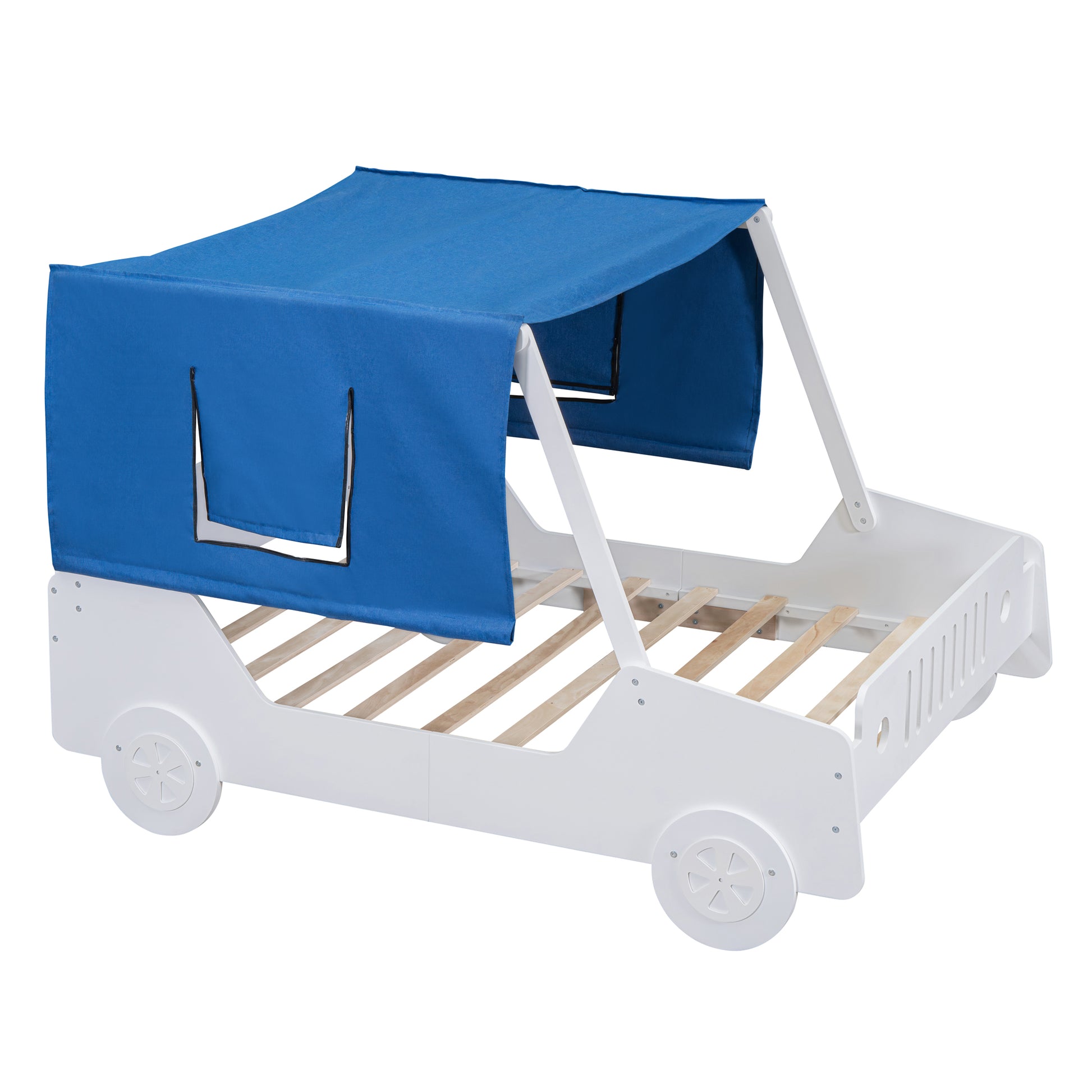 Full Size Car Shaped Bed With Tents,White White Plywood