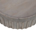 Alisha 36 Inch Coffee Table, Handcrafted Drum Shape With Ribbed Edges, Gray Mango Wood Gray Solid Wood