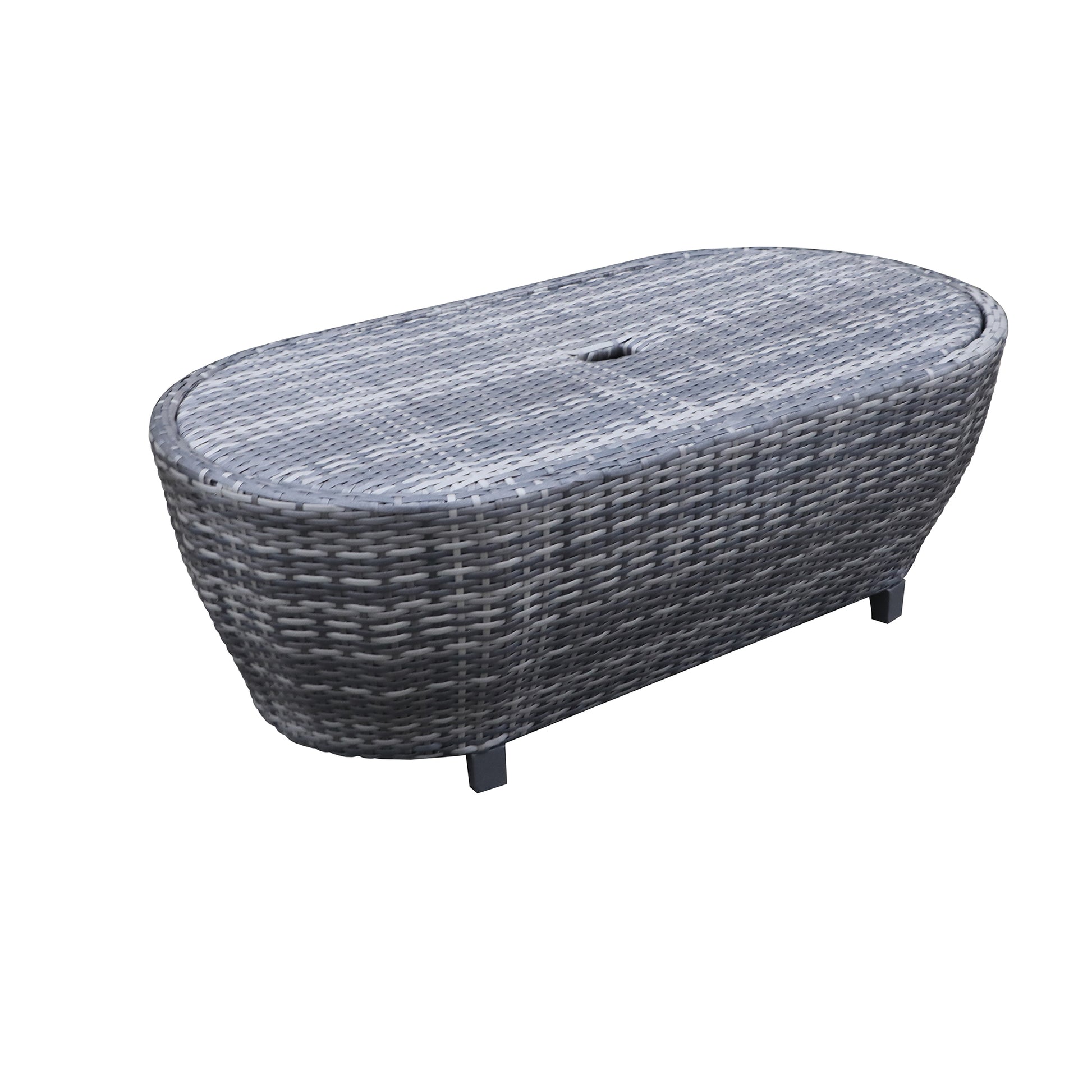 Modern Outdoor Wicker Oval Coffee Table With Storage, Black Tourmaline Black Aluminium