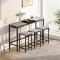 Modern Design Kitchen Dining Table, Pub Table, Long Dining Table Set With 3 Stools, Convenient Hanging Stool Design, Grey Black Grey Black Desk And Chair Set Mdf Metal