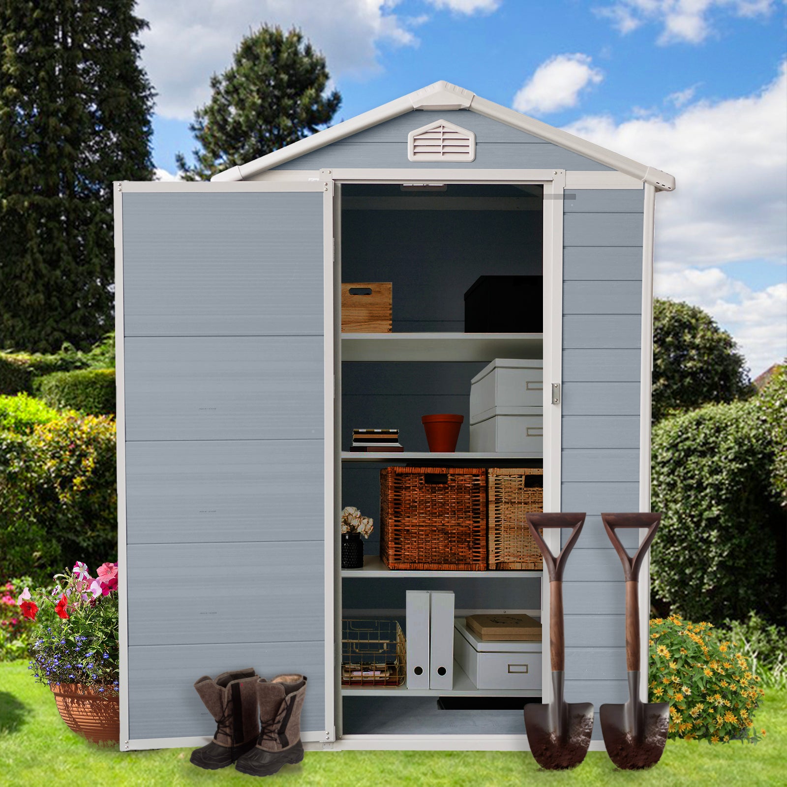 4X6Ft Resin Outdoor Storage Shed Kit Perfect To Store Patio Furniture,Grey Grey Plastic