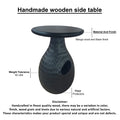 14 Inch Side End Table, Artisan Handcrafted Mango Wood, Embossed Teardrop Shaped Base, Black Black Solid Wood