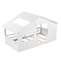 Wood Twin Size House Bed With Roof, Window And Guardrail, White Box Spring Not Required Twin White Wood Bedroom Solid Wood Mdf