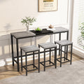 Modern Design Kitchen Dining Table, Pub Table, Long Dining Table Set With 3 Stools, Convenient Hanging Stool Design, Grey Black Grey Black Desk And Chair Set Mdf Metal