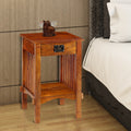 Spacious Mango Wood Telephone Stand With Slatted Side Panels, Brown Brown Metal & Wood