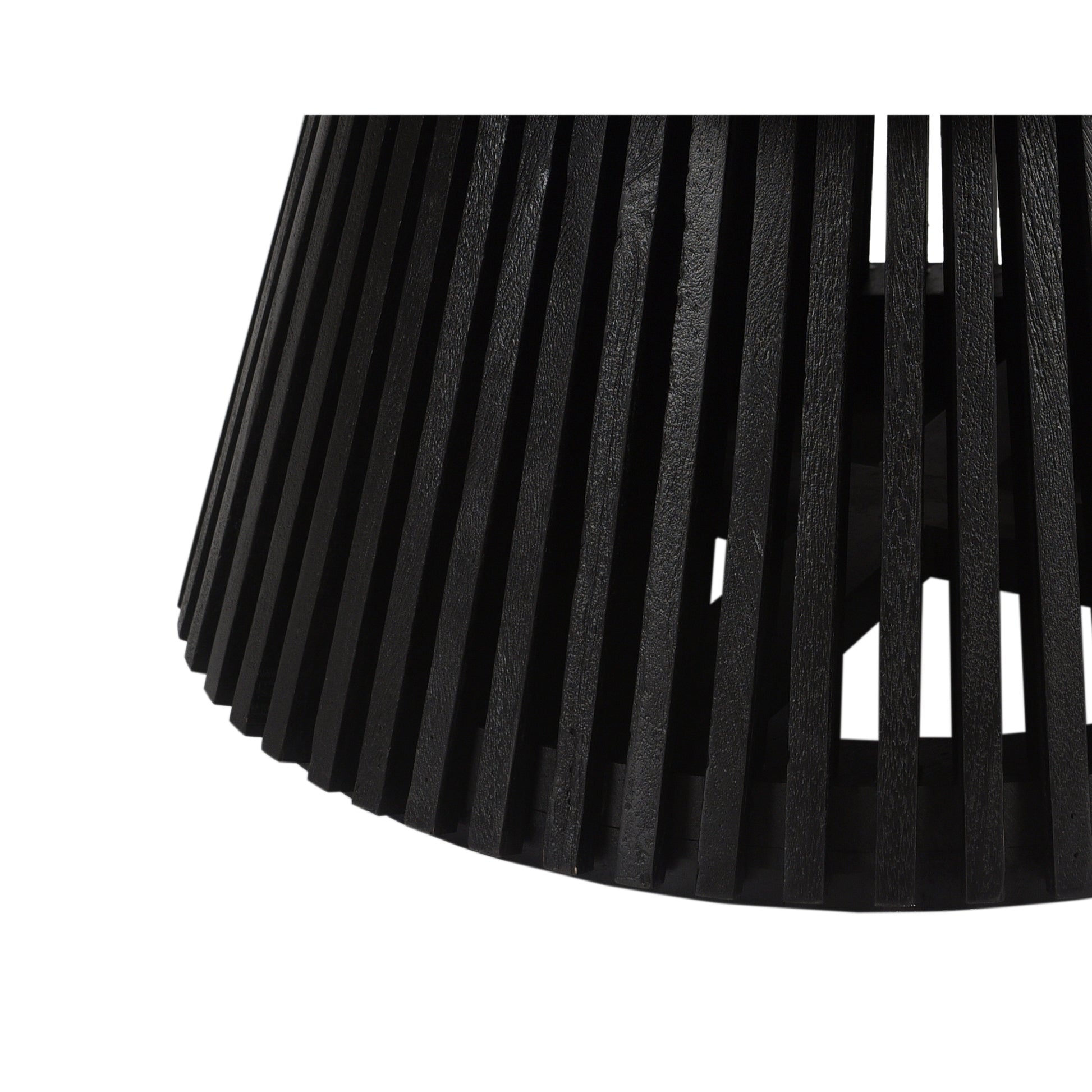 Ridge 32 Inch Handcrafted Round Coffee Table, Mango Wood, Slatted Flared Base, Black Black Solid Wood