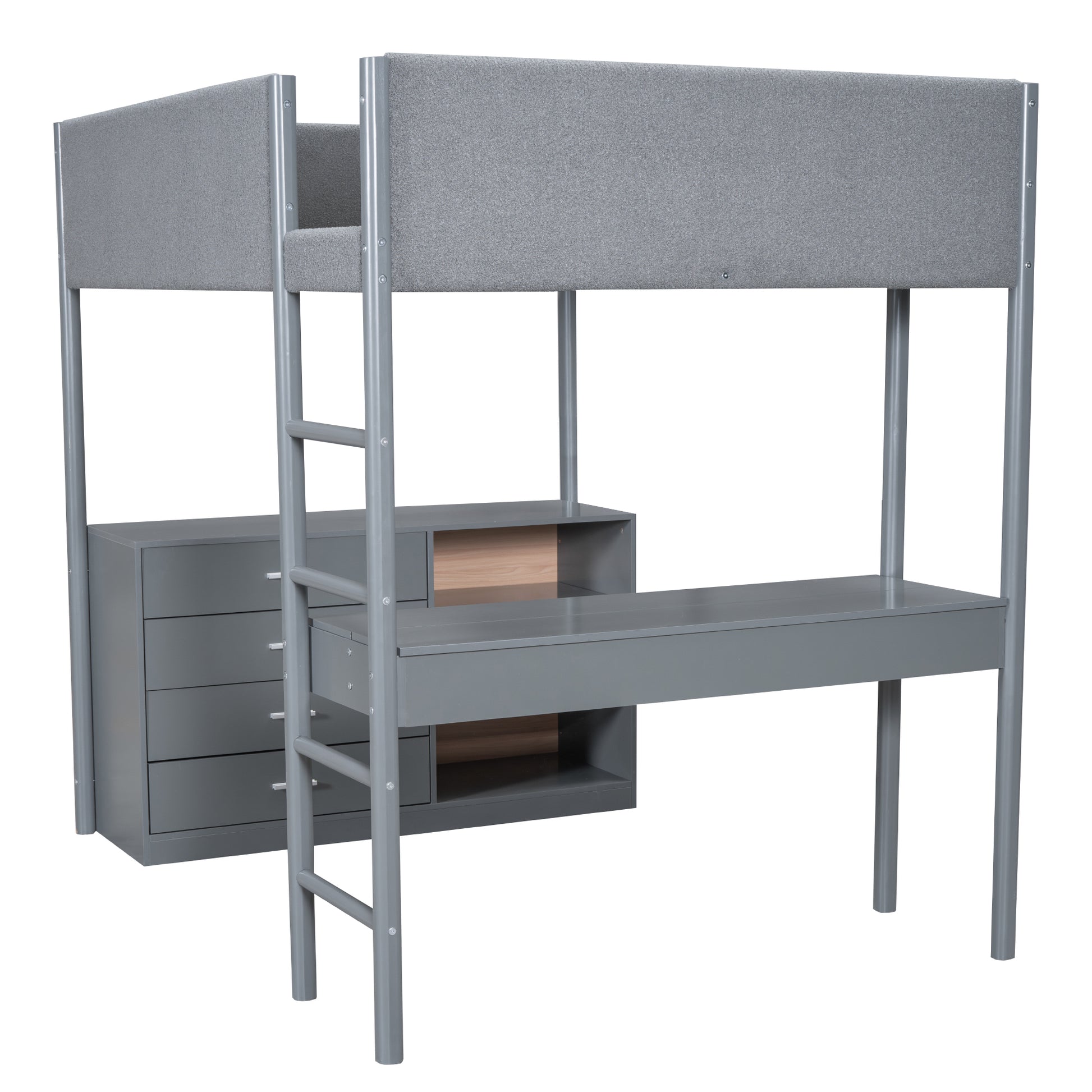 Full Size Teddy Fleeceloft Bed Wood Bed, Gray Full Gray Fleece