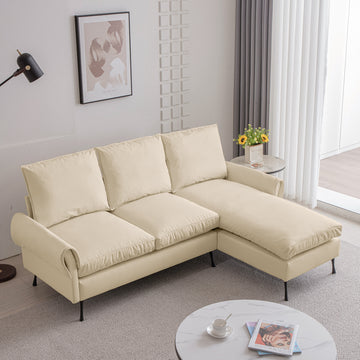 81"Modern Sectional Technical Leather L Shaped Sofa Couch With Reversible Chaise Lounge Beige Modern Foam Technical Leather