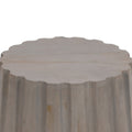 22 Inch Side End Table, Mango Wood Drum Shape With Handcrafted Grooved Edges, Gray Gray Solid Wood