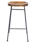 28 Inch Bar Stool With Mango Wood Saddle Seat, Iron Rod Legs, Brown And Black Black Brown Metal & Wood