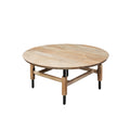 34 Inch Round Coffee Table, Handcrafted Natural Brown Mango Wood With Black Iron Legs Black Brown Metal & Wood