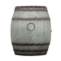 Drum Shape Metal Wine Storage Table With Removable Lid, Rustic Brown And Gray Brown Gray Metal