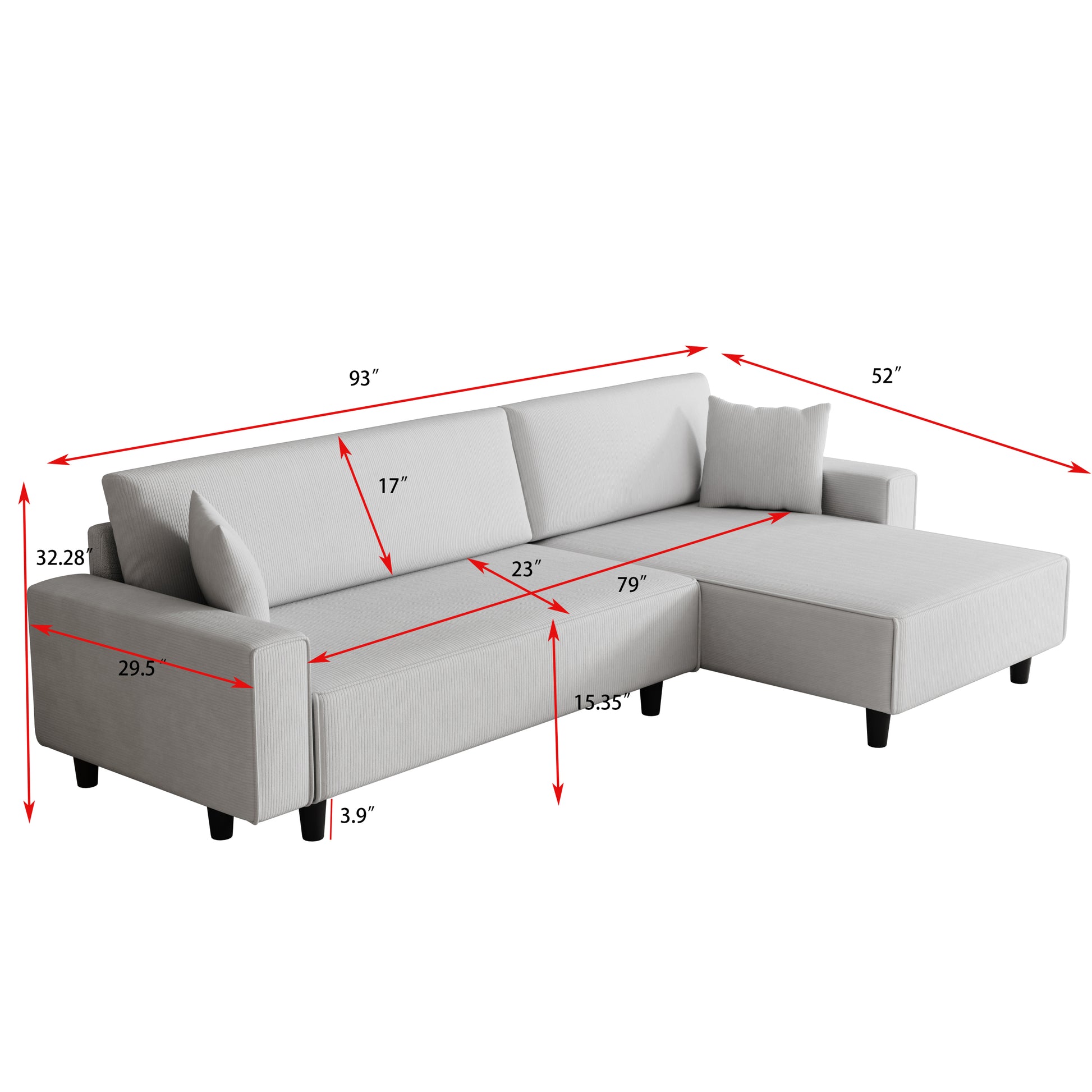 The 93 Inch Grey Corduroy Sofa Bed Comes With Two Pillows To Fit In The Living Room And The Apartment Is Not Overcrowded Gray Corduroy 3 Seat