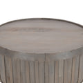 Alisha 36 Inch Coffee Table, Handcrafted Drum Shape With Ribbed Edges, Gray Mango Wood Gray Solid Wood