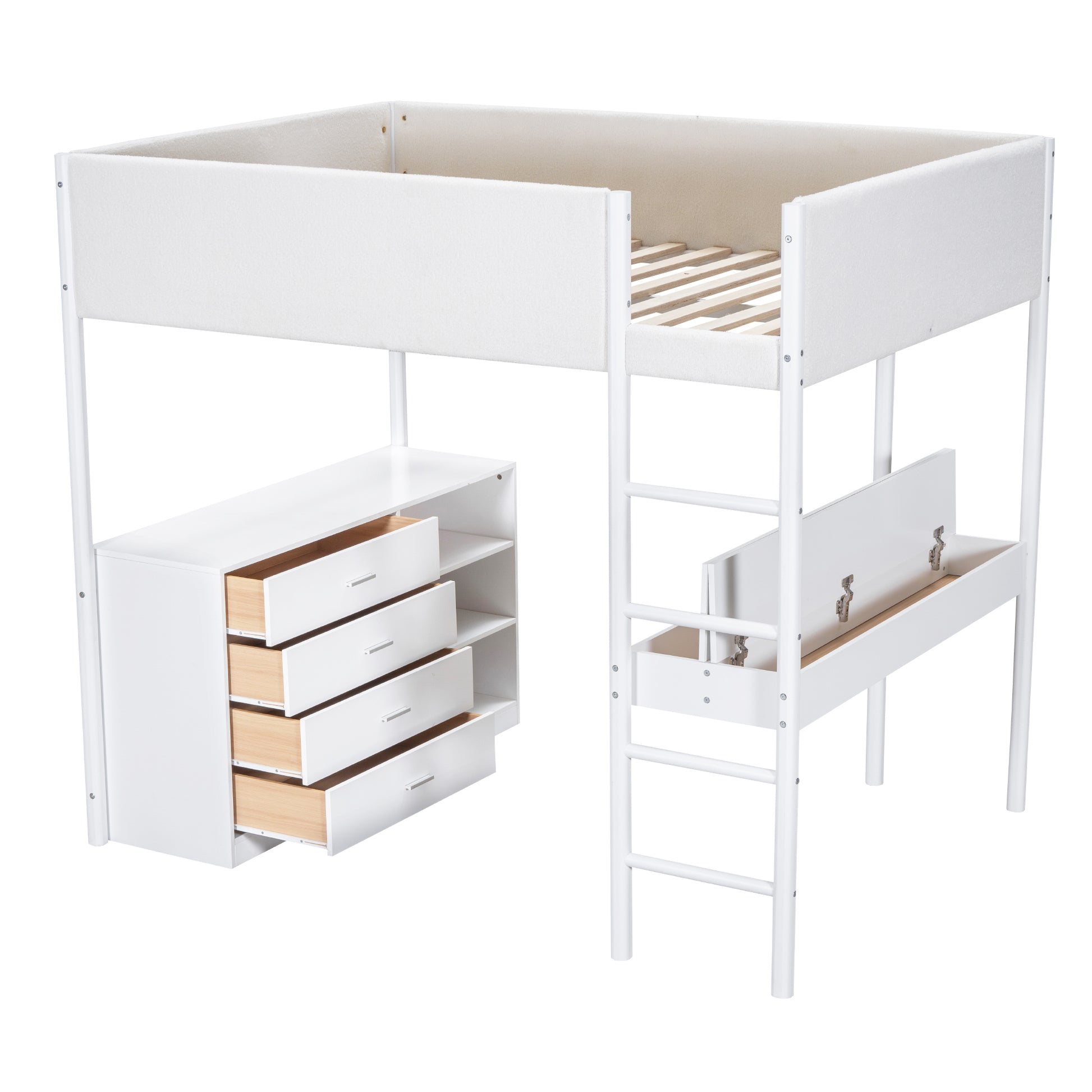 Full Size Teddy Fleeceloft Bed Wood Bed, White Full White Fleece