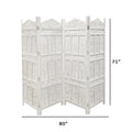 Aesthetiy Carved 4 Panel Wooden Partition Screen Room Divider, Distressed White White Wood