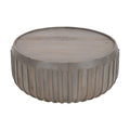 Alisha 36 Inch Coffee Table, Handcrafted Drum Shape With Ribbed Edges, Gray Mango Wood Gray Solid Wood