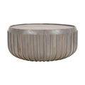 Alisha 36 Inch Coffee Table, Handcrafted Drum Shape With Ribbed Edges, Gray Mango Wood Gray Solid Wood