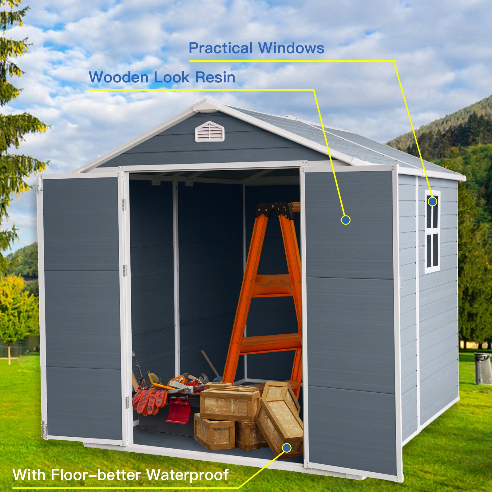 6X8Ft Resin Outdoor Storage Shed Kit Perfect To Store Patio Furniture,Grey Grey Plastic