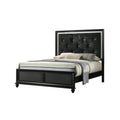 Modern Glam Style Black Finish Upholstered 1Pc Full Size Panel Bed Diamond Patterned Faux Crystal Button Tufted Solid Wood Wooden Bedroom Furniture Black Solid Wood