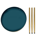 Enid 19 Inch Side End Table, Iron Brass Plating, Enamel Blue Top, Modern Sleek Angled Legs Blue Iron
