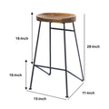 28 Inch Bar Stool With Mango Wood Saddle Seat, Iron Rod Legs, Brown And Black Black Brown Metal & Wood