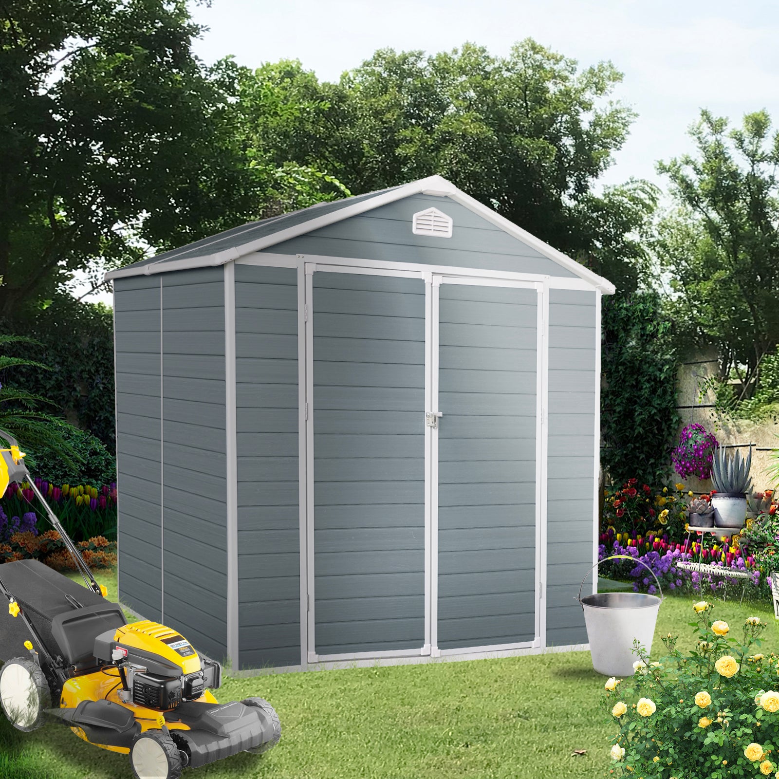 6X8Ft Resin Outdoor Storage Shed Kit Perfect To Store Patio Furniture,Grey Grey Plastic