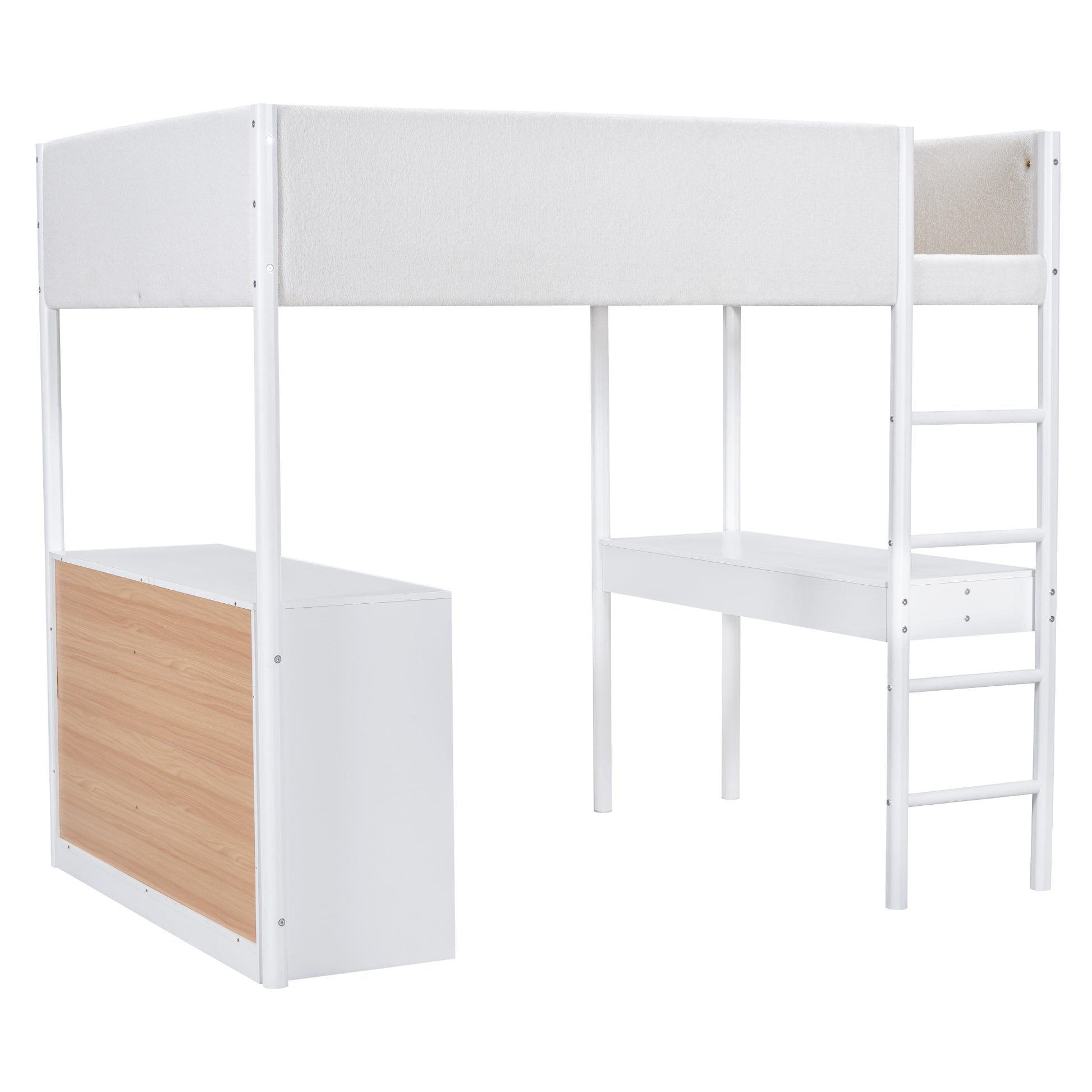Full Size Teddy Fleeceloft Bed Wood Bed, White Full White Fleece